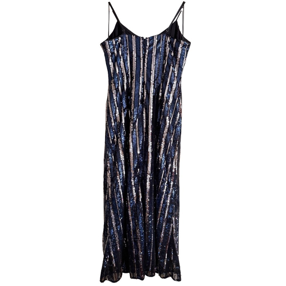 ANTHROPOLOGIE Maeve Sequins Bling Cocktail Party Striped Midi Dress Sz M/P NWT - Picture 8 of 12